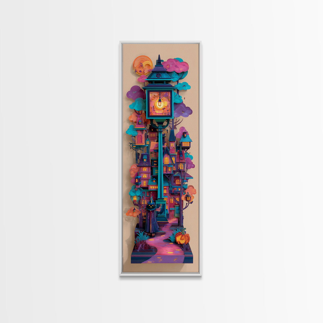 The World Inside A Lantern, Vaporwave Halloween Decor, Tall Narrow Wall Art, Canvas Print, Retro Halloween Decor, Neon Wall Art