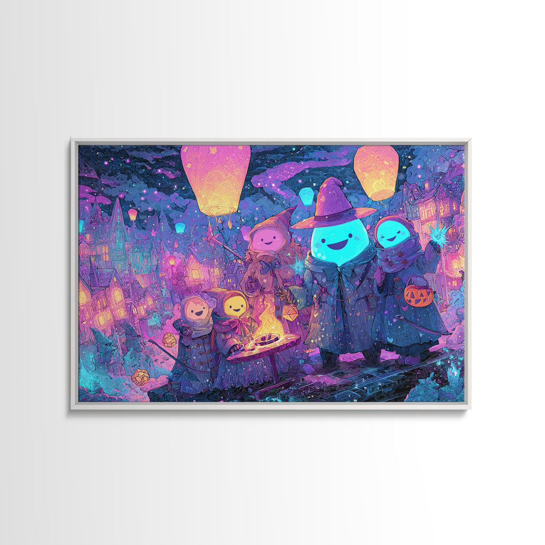 The Costume Planet, Vaporwave Halloween Decor, Landscape Wall Art, Framed Canvas Print, Retro Halloween Decor, Neon Wall Art