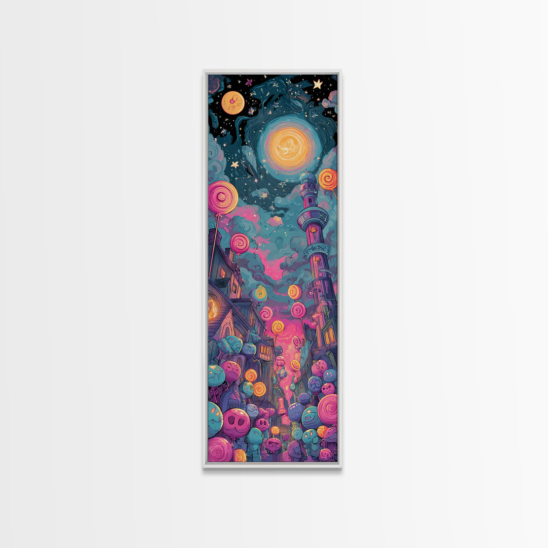 The Costume Planet, 80s Halloween Wall Art, Tall Narrow Wall Art, Canvas Print, Retro Halloween Decor, Neon Wall Art, Macabre Wall Art