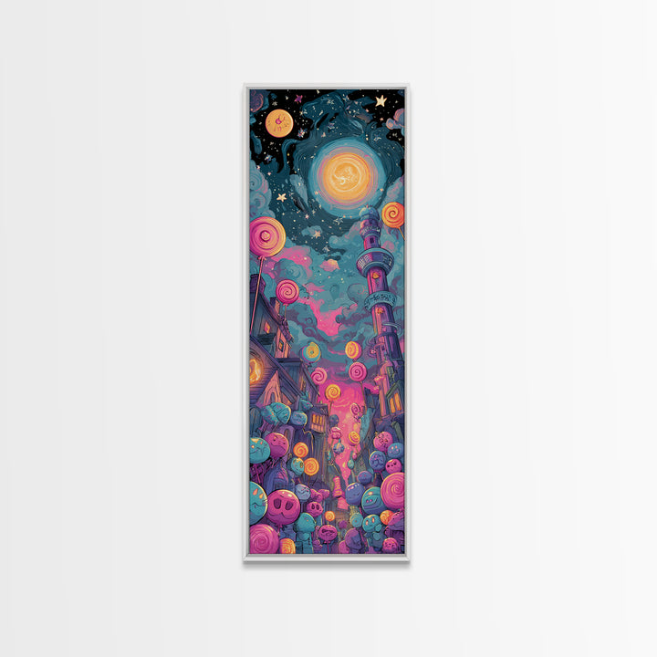 The Costume Planet, 80s Halloween Wall Art, Tall Narrow Wall Art, Canvas Print, Retro Halloween Decor, Neon Wall Art, Macabre Wall Art
