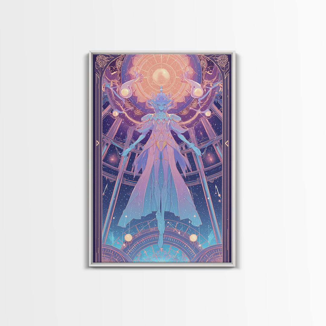 The Dreaming Priest Of The Outer Gate, 80s Halloween Wall Art, Vertical Wall Art, Canvas Print, Retro Halloween Decor, Neon Wall Art