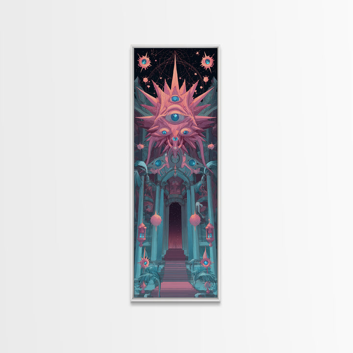 The Dreaming Priest Of The Outer Gate, Cute Spooky Neon Art, Tall Narrow Wall Art, Canvas Print, Retro Halloween Decor, Neon Wall Art
