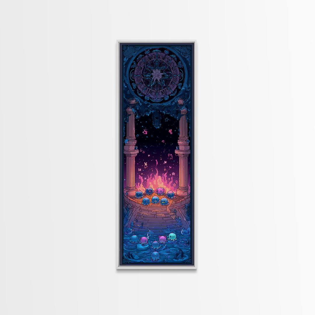 The Choir Of Deepwater Acolytes, Retro Neon Halloween Art, Tall Narrow Wall Art, Canvas Print, Retro Halloween Decor, Neon Wall Art