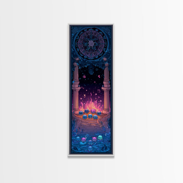 The Choir Of Deepwater Acolytes, Retro Neon Halloween Art, Tall Narrow Wall Art, Canvas Print, Retro Halloween Decor, Neon Wall Art