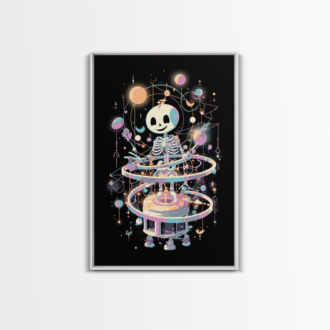The Astronomer Of The Hollow Sky, Cute Eldritch Neon Art, Vertical Wall Art, Canvas Print, Retro Halloween Decor, Neon Wall Art