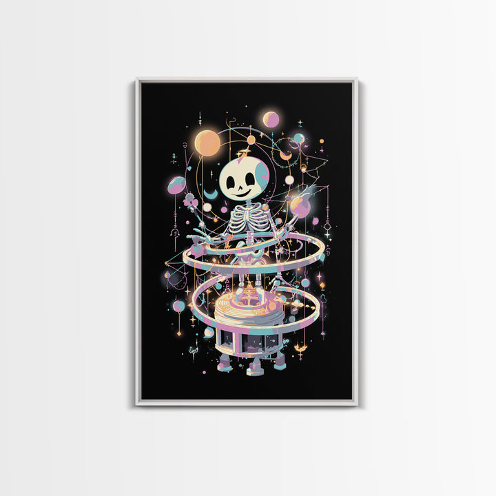 The Astronomer Of The Hollow Sky, Cute Eldritch Neon Art, Vertical Wall Art, Canvas Print, Retro Halloween Decor, Neon Wall Art