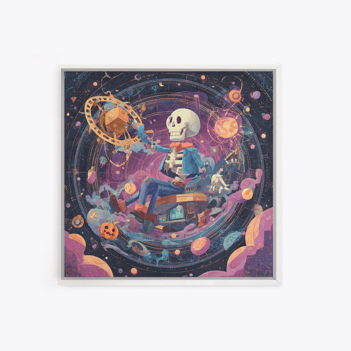 The Astronomer Of The Hollow Sky, Cosmic Synthwave Horror, Square Wall Art, Canvas Print, Retro Halloween Decor, Neon Wall Art