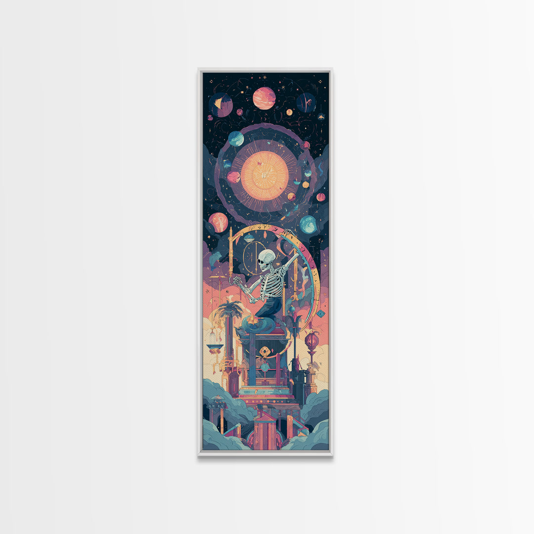 The Astronomer Of The Hollow Sky, Synthwave Halloween Art, Tall Narrow Wall Art, Framed Canvas Print, Retro Halloween Decor, Neon Wall Art