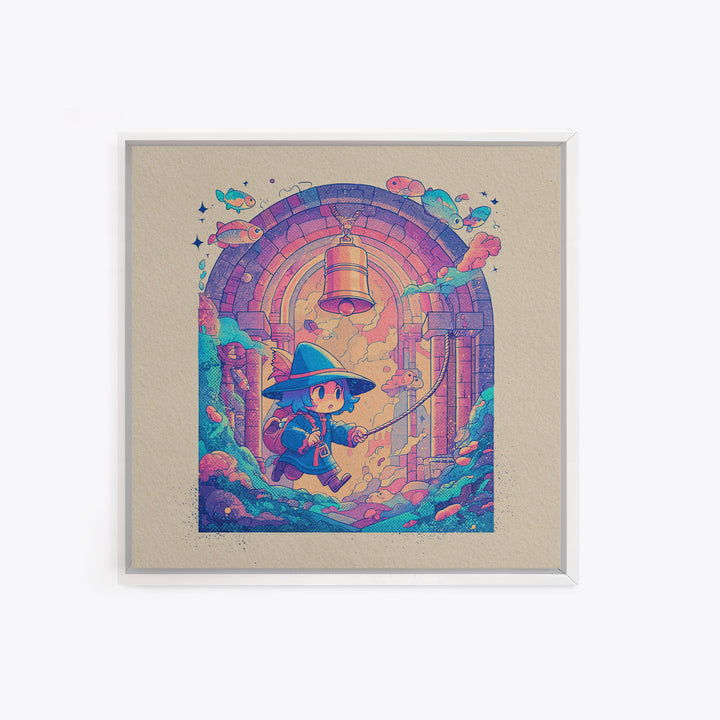 The Bellringer Of The Sunken Cathedral, Cosmic Synthwave Horror, Square Wall Art, Framed Canvas Print, Retro Halloween Decor, Neon Wall Art