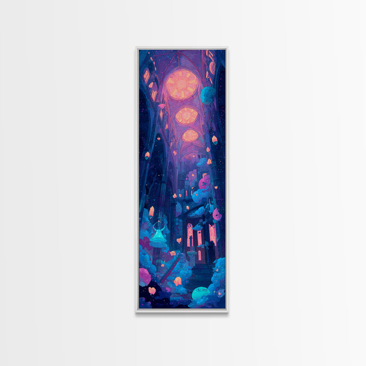 The Bellringer Of The Sunken Cathedral, Cute Spooky Neon Art, Tall Narrow Wall Art, Canvas Print, Retro Halloween Decor, Neon Wall Art