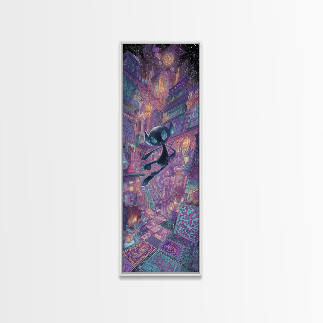 The Crawler Beneath The Floor Of Stars, Vaporwave Halloween Decor, Tall Narrow Wall Art, Framed Canvas Print, Retro Halloween Decor