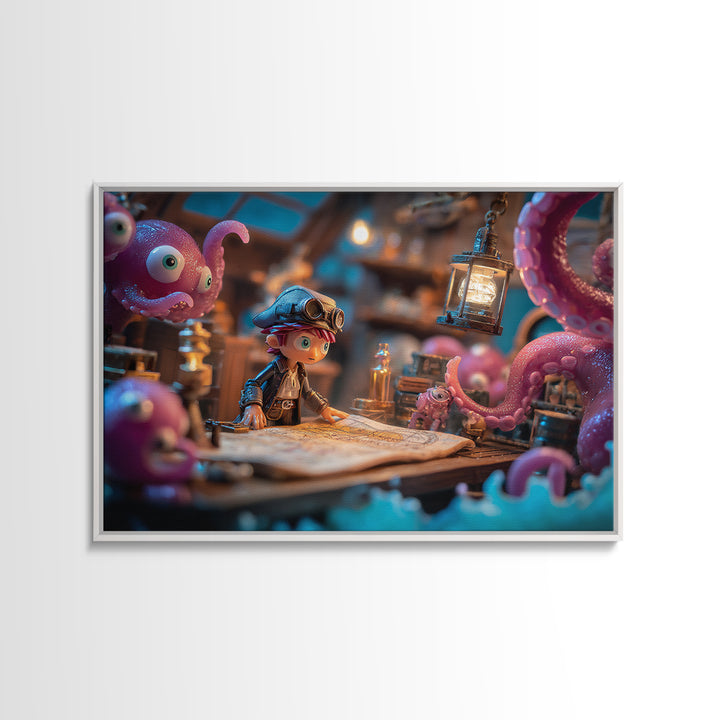 The Mapmaker Of Impossible Shores, Vaporwave Halloween Decor, Landscape Wall Art, Canvas Print, Retro Halloween Decor, Neon Wall Art