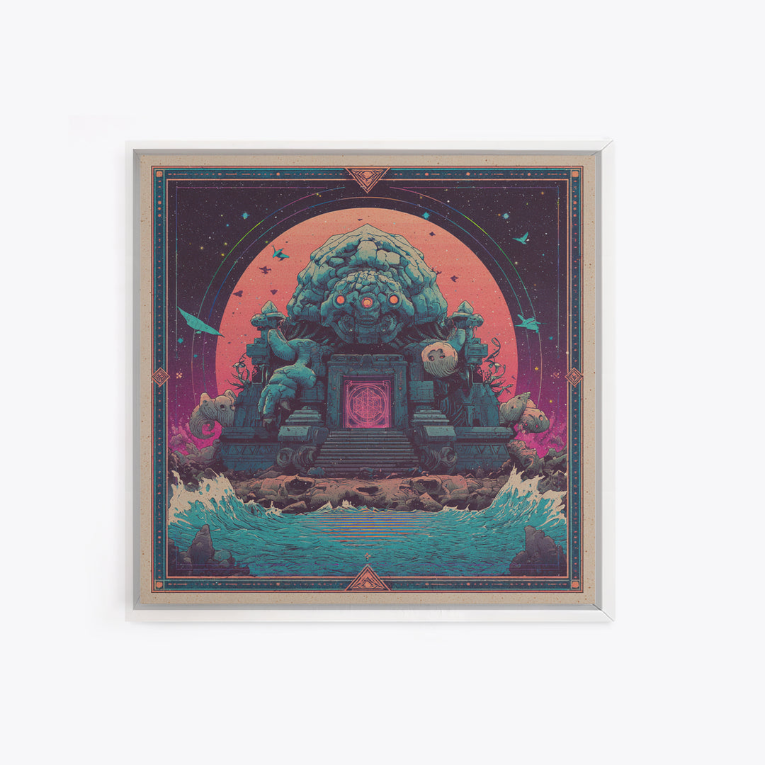 The Keeper Of The Black Reef Key, Synthwave Halloween Art, Square Wall Art, Canvas Print, Retro Halloween Decor, Neon Wall Art