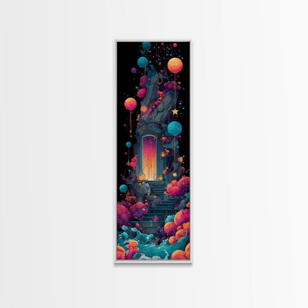 The Keeper Of The Black Reef Key, 80s Halloween Wall Art, Tall Narrow Wall Art, Canvas Print, Retro Halloween Decor, Neon Wall Art