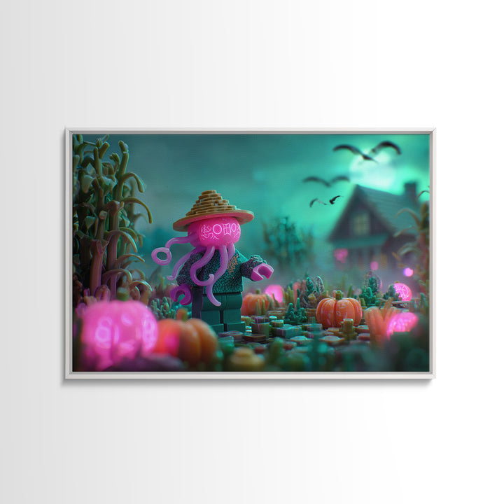 The Harvest Of The Eldritch Field, 80s Halloween Wall Art, Landscape Wall Art, Canvas Print, Retro Halloween Decor, Neon Wall Art