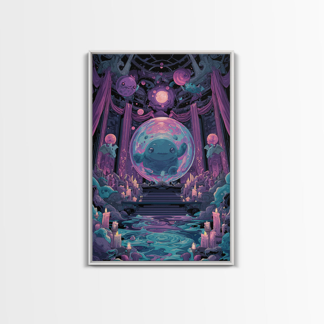 The Oracle Of The Glass Depths, Cute Eldritch Neon Art, Vertical Wall Art, Canvas Print, Retro Halloween Decor, Neon Wall Art