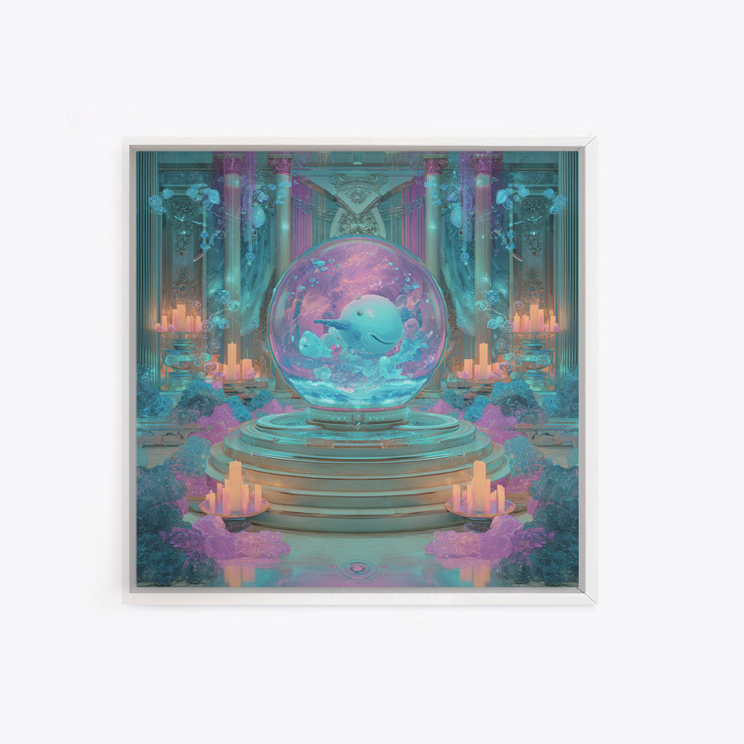 The Oracle Of The Glass Depths, Synthwave Halloween Art, Square Wall Art, Framed Canvas Print, Retro Halloween Decor, Neon Wall Art