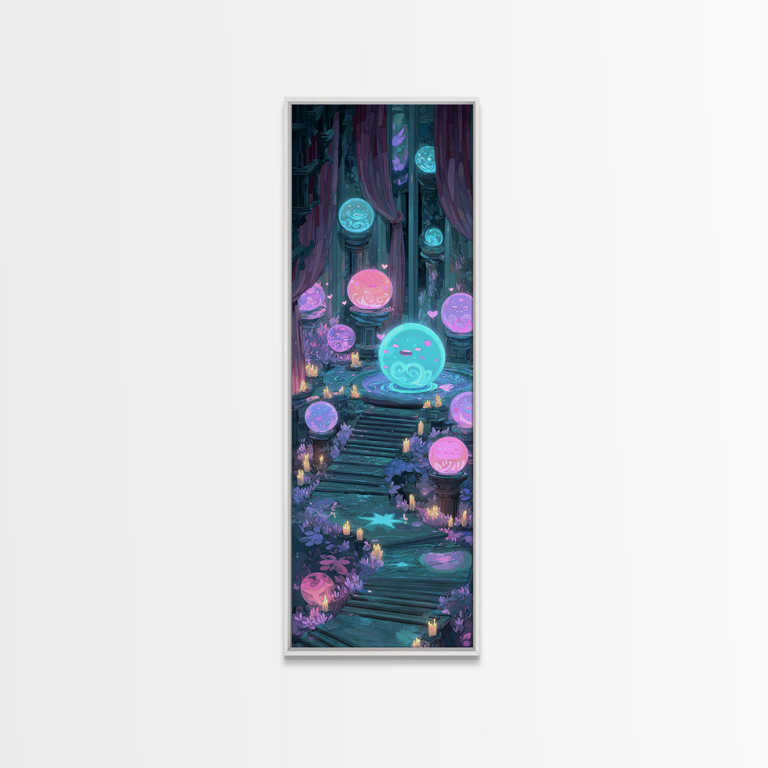 The Oracle Of The Glass Depths, Synthwave Halloween Art, Tall Narrow Wall Art, Canvas Print, Retro Halloween Decor, Neon Wall Art
