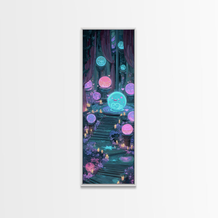 The Oracle Of The Glass Depths, Synthwave Halloween Art, Tall Narrow Wall Art, Canvas Print, Retro Halloween Decor, Neon Wall Art