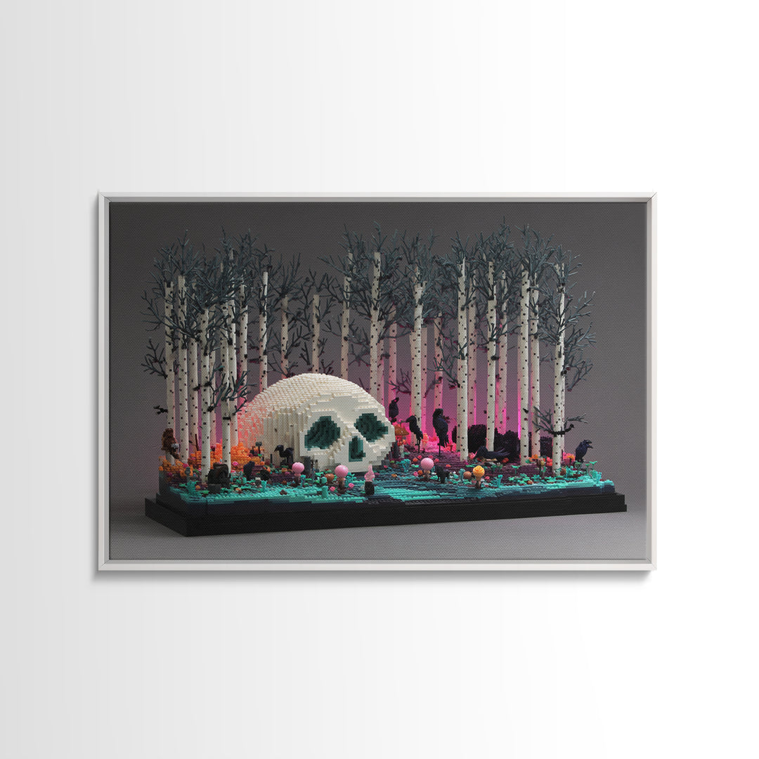 The Sleeper In The Birch Grove, Vaporwave Halloween Decor, Landscape Wall Art, Canvas Print, Retro Halloween Decor, Neon Wall Art