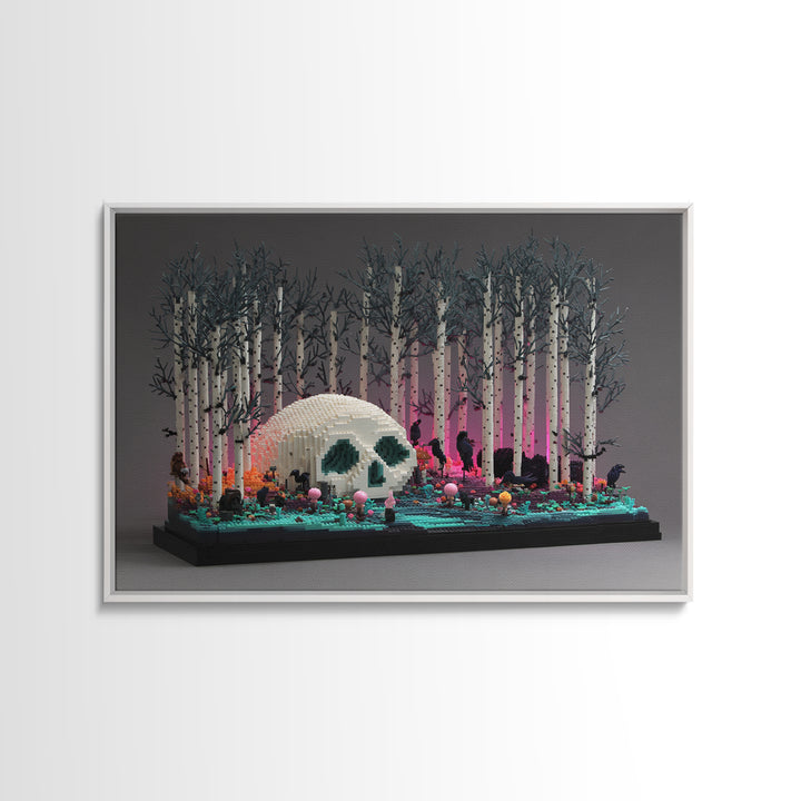 The Sleeper In The Birch Grove, Vaporwave Halloween Decor, Landscape Wall Art, Canvas Print, Retro Halloween Decor, Neon Wall Art