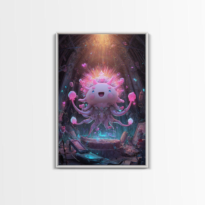 The Crown Of The Tentacled Saint, Synthwave Halloween Art, Vertical Wall Art, Canvas Print, Retro Halloween Decor, Neon Wall Art
