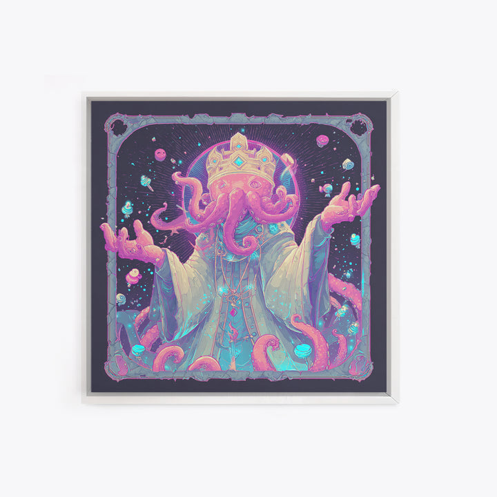The Crown Of The Tentacled Saint, 80s Halloween Wall Art, Square Wall Art, Canvas Print, Retro Halloween Decor, Neon Wall Art