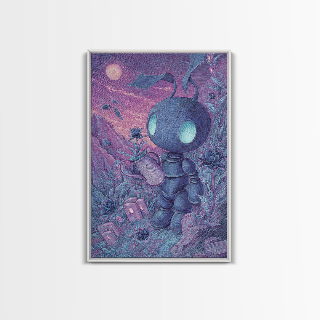 The Grave Gardener Of Yuggoth, Vaporwave Halloween Decor, Vertical Wall Art, Canvas Print, Retro Halloween Decor, Neon Wall Art