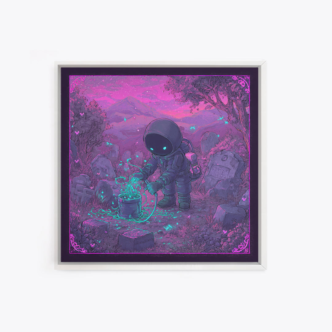 The Grave Gardener Of Yuggoth, 80s Halloween Wall Art, Square Wall Art, Framed Canvas Print, Retro Halloween Decor, Neon Wall Art