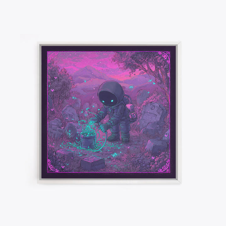 The Grave Gardener Of Yuggoth, 80s Halloween Wall Art, Square Wall Art, Framed Canvas Print, Retro Halloween Decor, Neon Wall Art