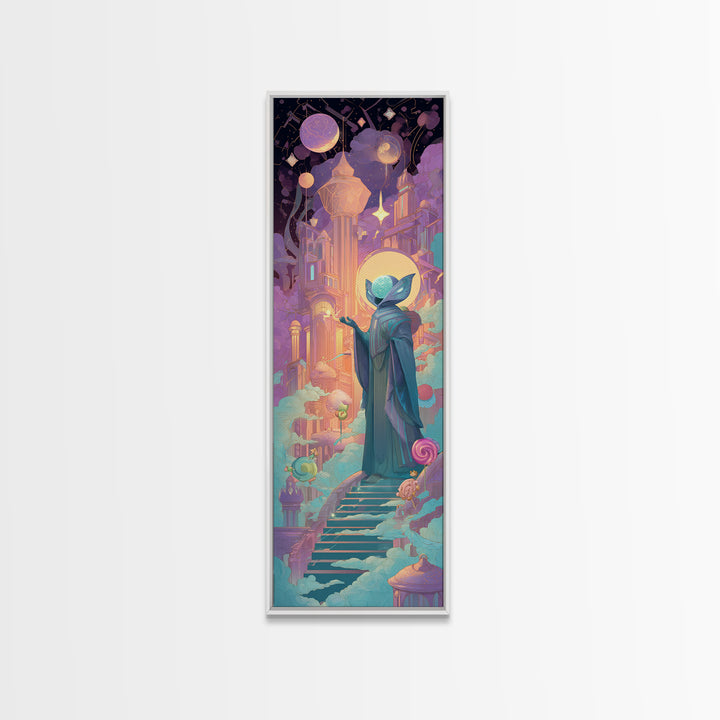 The Moth Prophet Of Kadath, Cute Spooky Neon Art, Tall Narrow Wall Art, Canvas Print, Retro Halloween Decor, Neon Wall Art, Dark Fantasy Art