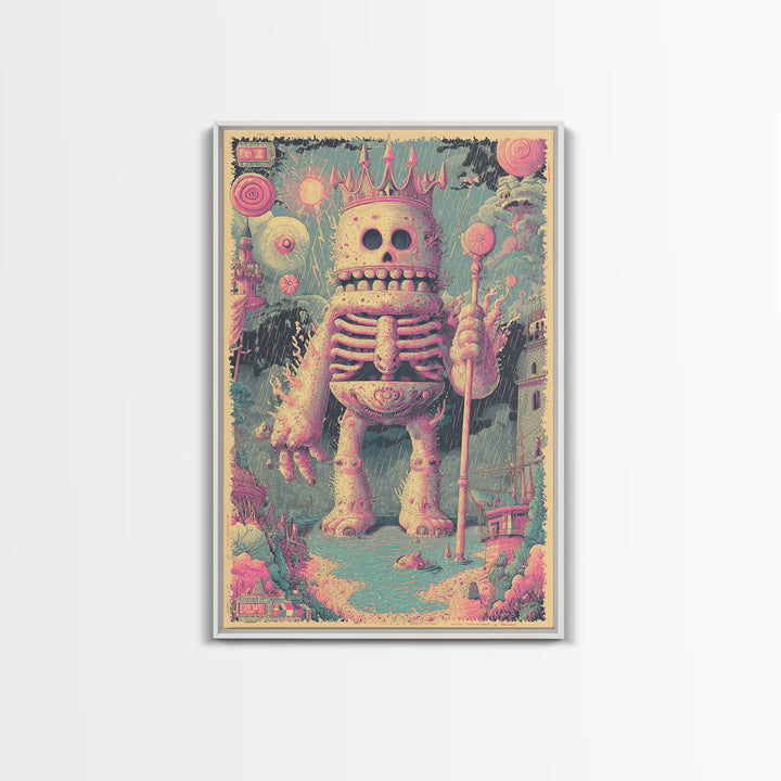 The Salt King Of The Black Shore, Cosmic Synthwave Horror, Vertical Wall Art, Canvas Print, Retro Halloween Decor, Neon Wall Art