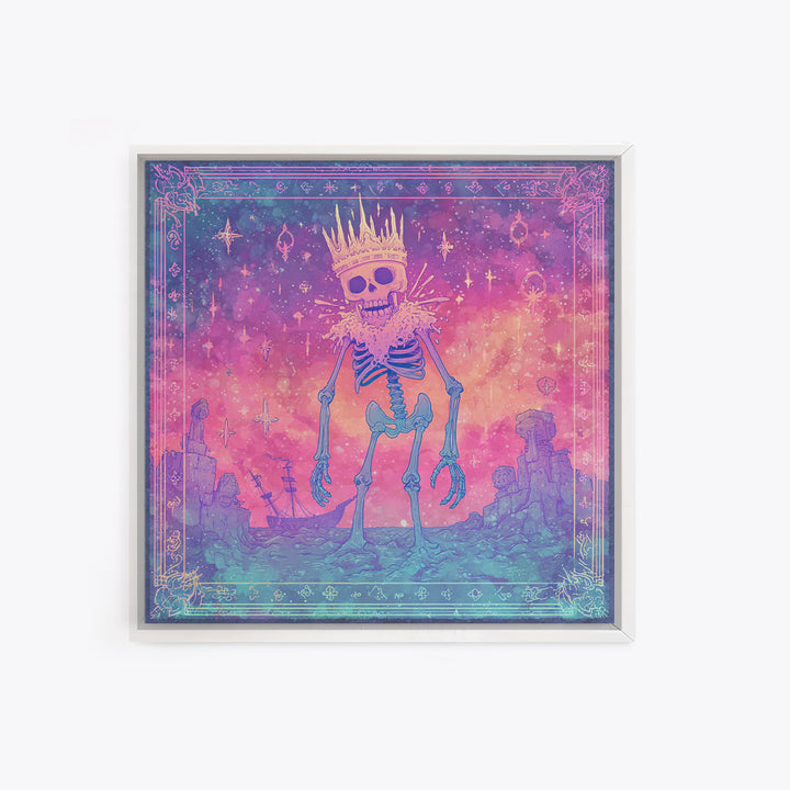 The Salt King Of The Black Shore, Cute Spooky Neon Art, Square Wall Art, Canvas Print, Retro Halloween Decor, Neon Wall Art