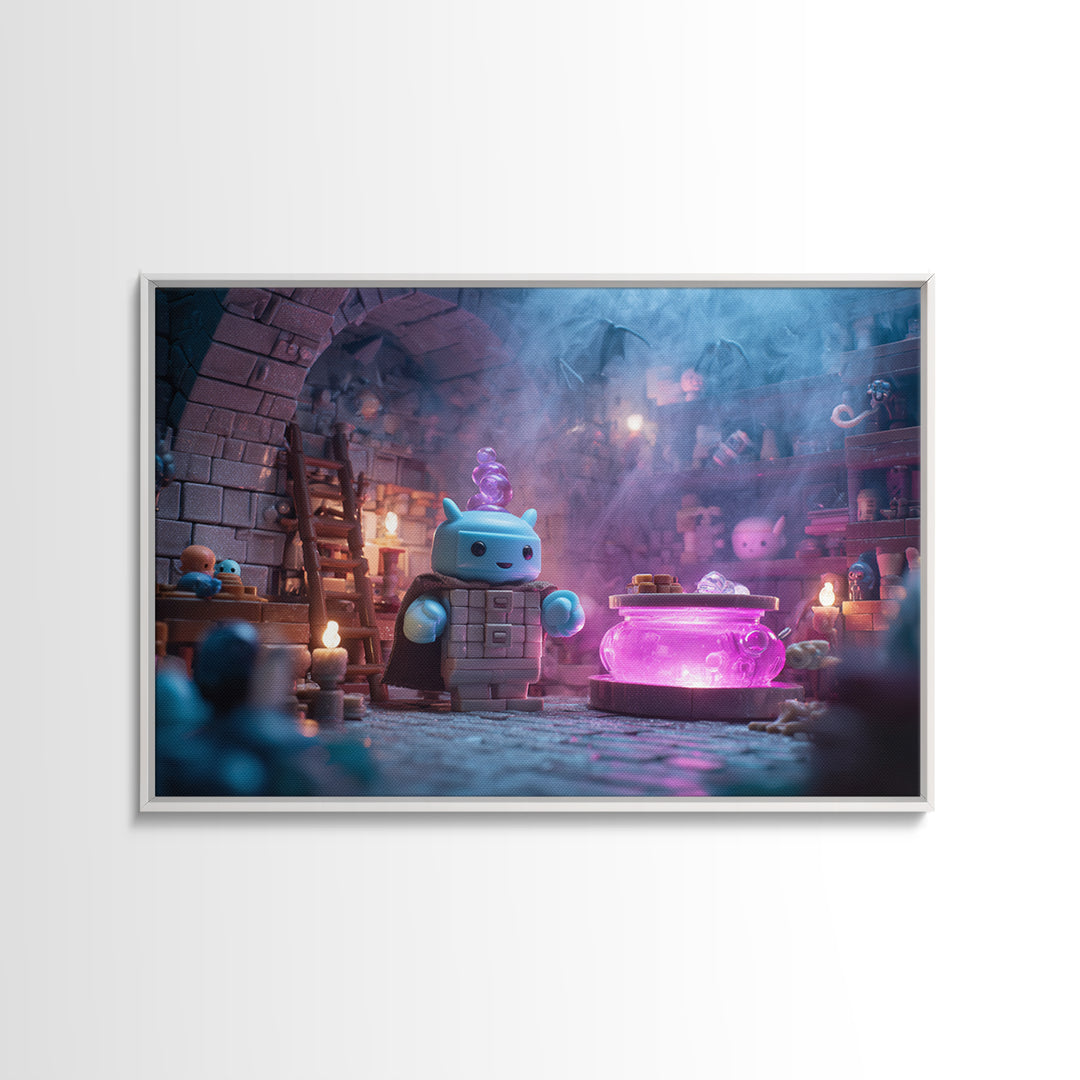 The Dreamwell Beneath Miskatonic, 80s Halloween Wall Art, Landscape Wall Art, Framed Canvas Print, Retro Halloween Decor, Neon Wall Art