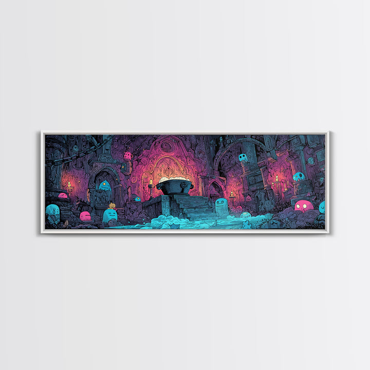 The Dreamwell Beneath Miskatonic, 80s Halloween Wall Art, Extra Wide Wall Art, Canvas Print, Retro Halloween Decor, Neon Wall Art