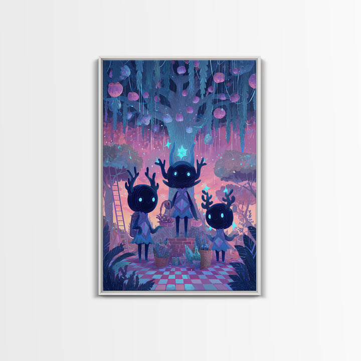 The Children Of The Star Orchard, Vaporwave Halloween Decor, Vertical Wall Art, Canvas Print, Retro Halloween Decor, Neon Wall Art