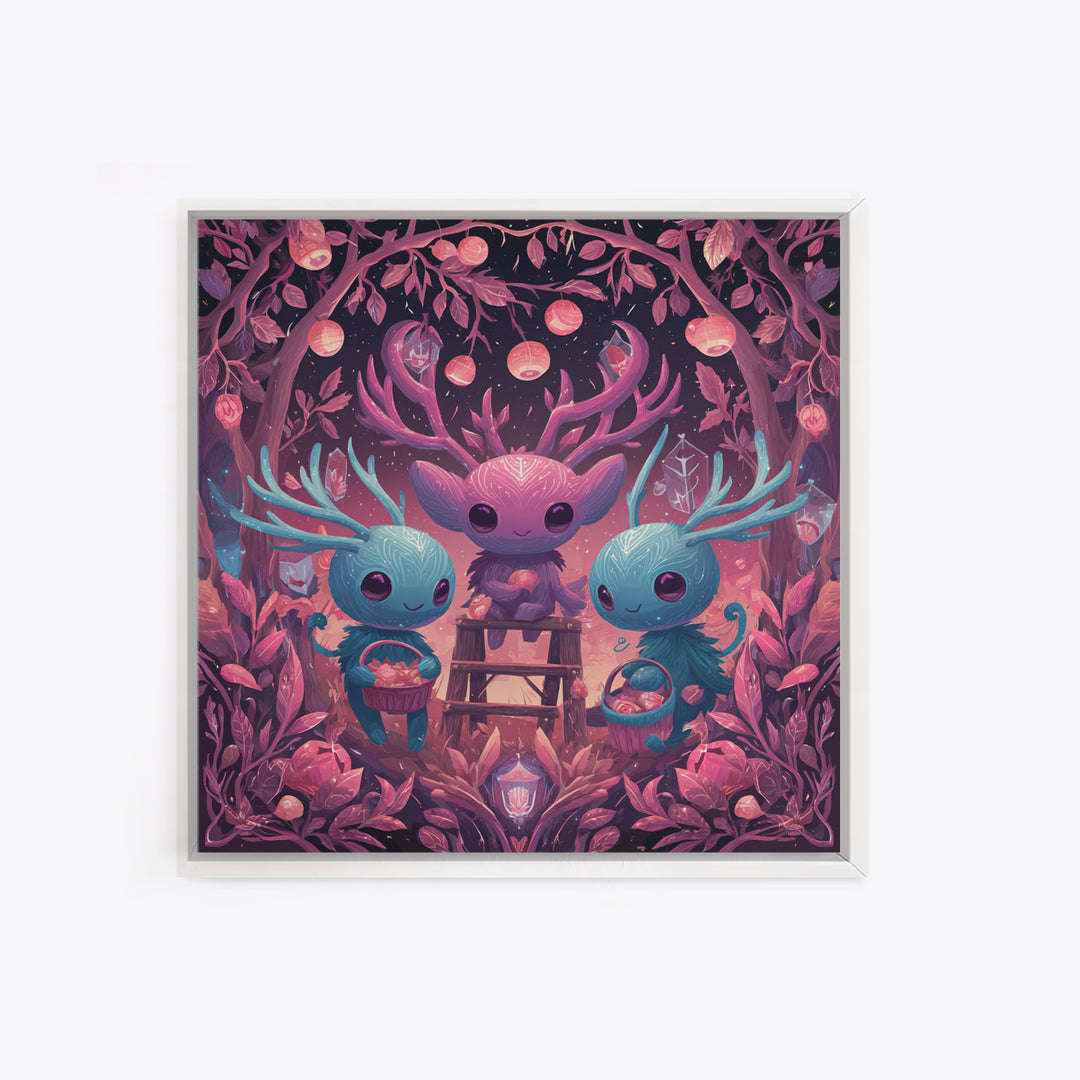 The Children Of The Star Orchard, Retro Neon Halloween Art, Square Wall Art, Framed Canvas Print, Retro Halloween Decor, Neon Wall Art