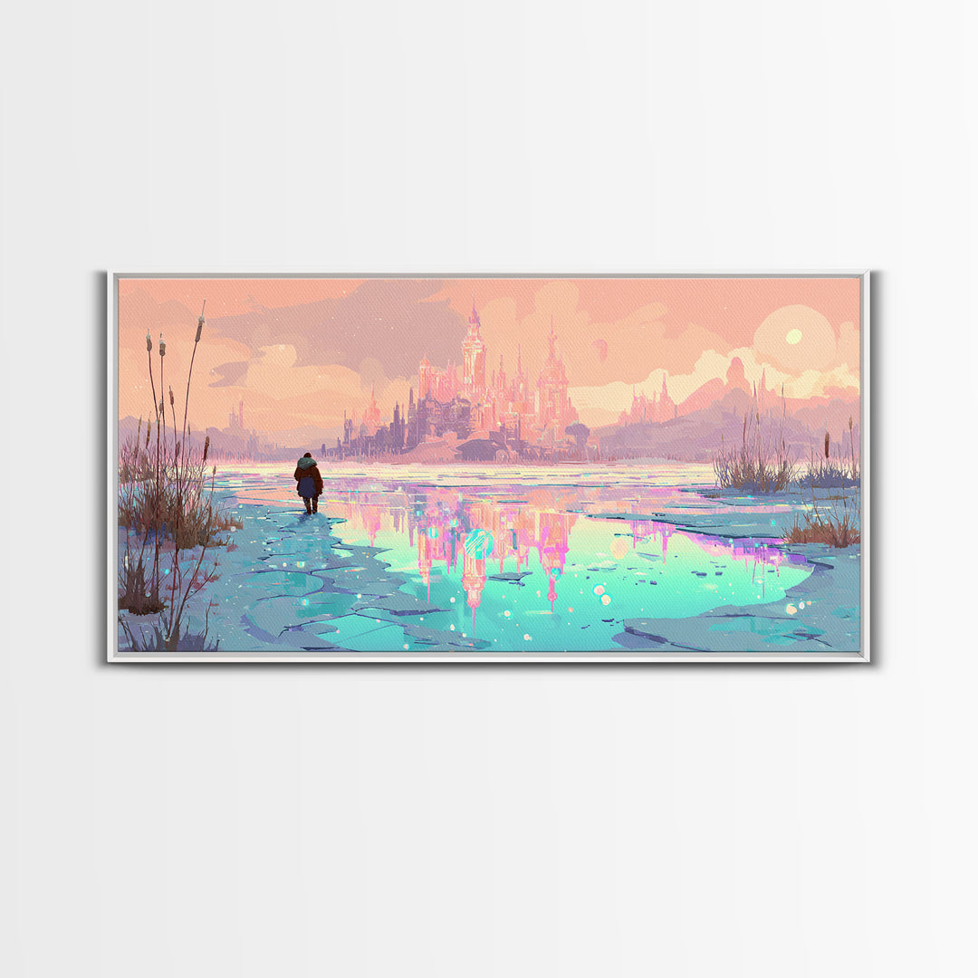 The Frost Beyond Carcosa, 80s Halloween Wall Art, Wide Panoramic Art, Canvas Print, Retro Halloween Decor, Neon Wall Art, Horror Wall Art