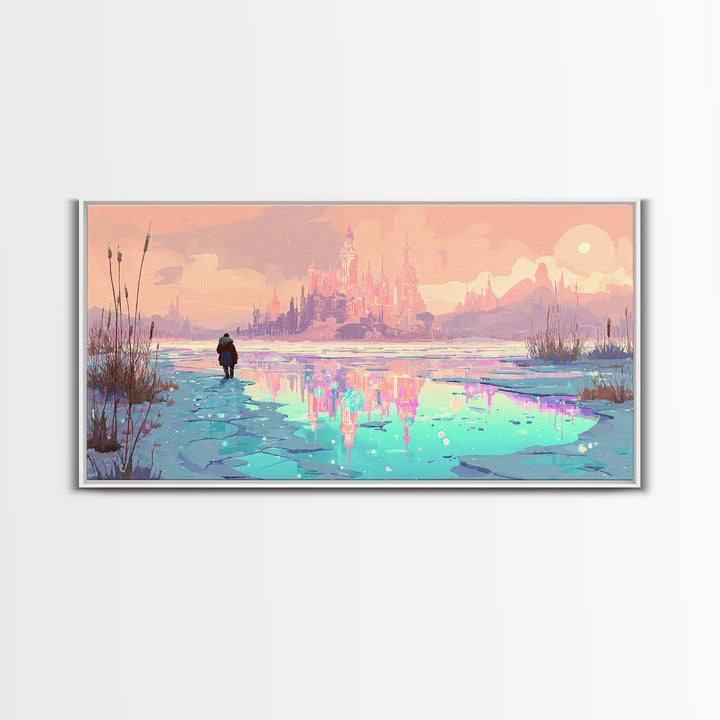 The Frost Beyond Carcosa, 80s Halloween Wall Art, Wide Panoramic Art, Canvas Print, Retro Halloween Decor, Neon Wall Art, Horror Wall Art