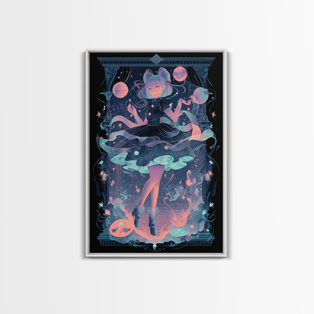The Seamstress Of Living Nebulae, 80s Halloween Wall Art, Vertical Wall Art, Canvas Print, Retro Halloween Decor, Neon Wall Art