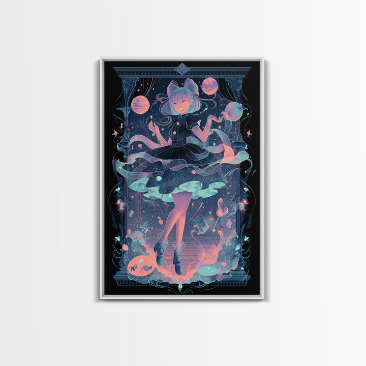 The Seamstress Of Living Nebulae, 80s Halloween Wall Art, Vertical Wall Art, Canvas Print, Retro Halloween Decor, Neon Wall Art