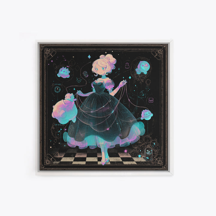 The Seamstress Of Living Nebulae, 80s Halloween Wall Art, Square Wall Art, Canvas Print, Retro Halloween Decor, Neon Wall Art