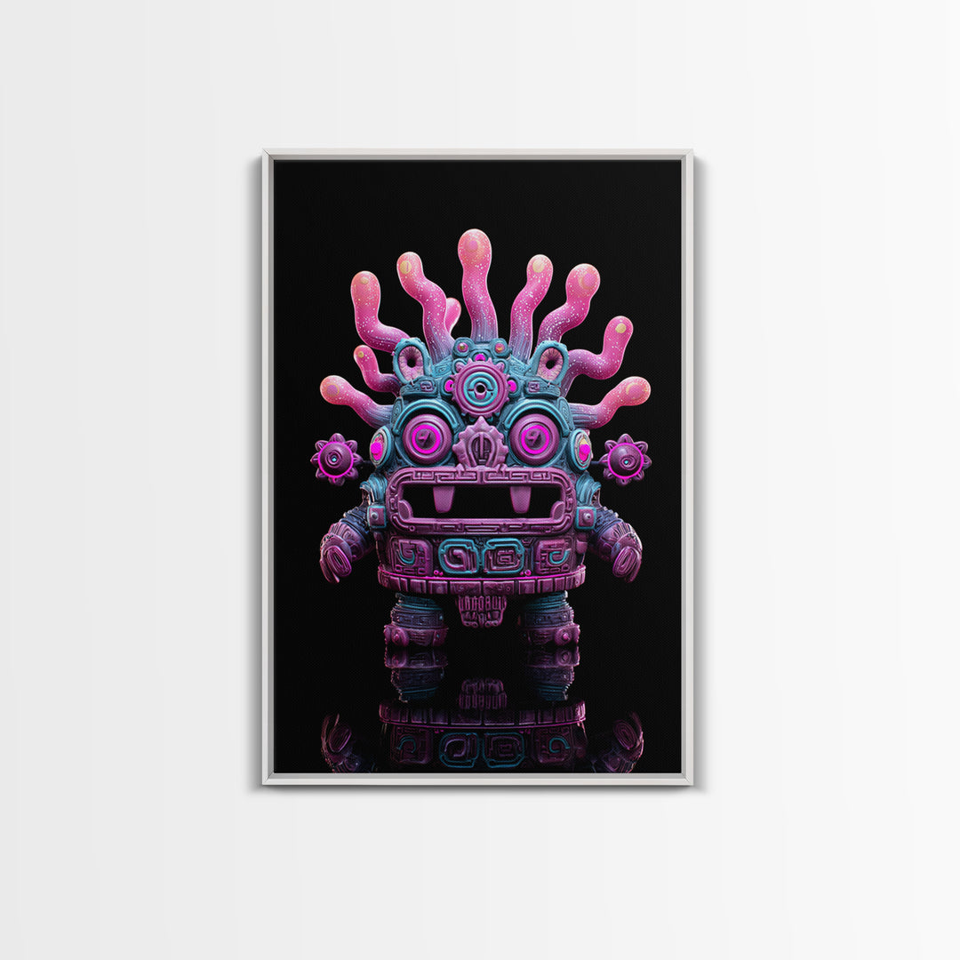 The Mask Of The Crawling God, Vaporwave Halloween Decor, Vertical Wall Art, Canvas Print, Retro Halloween Decor, Neon Wall Art