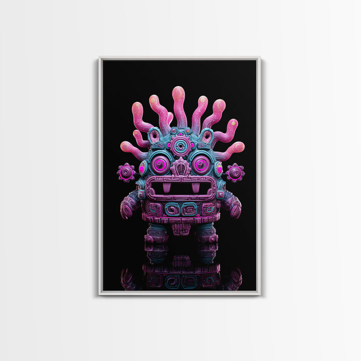 The Mask Of The Crawling God, Vaporwave Halloween Decor, Vertical Wall Art, Canvas Print, Retro Halloween Decor, Neon Wall Art