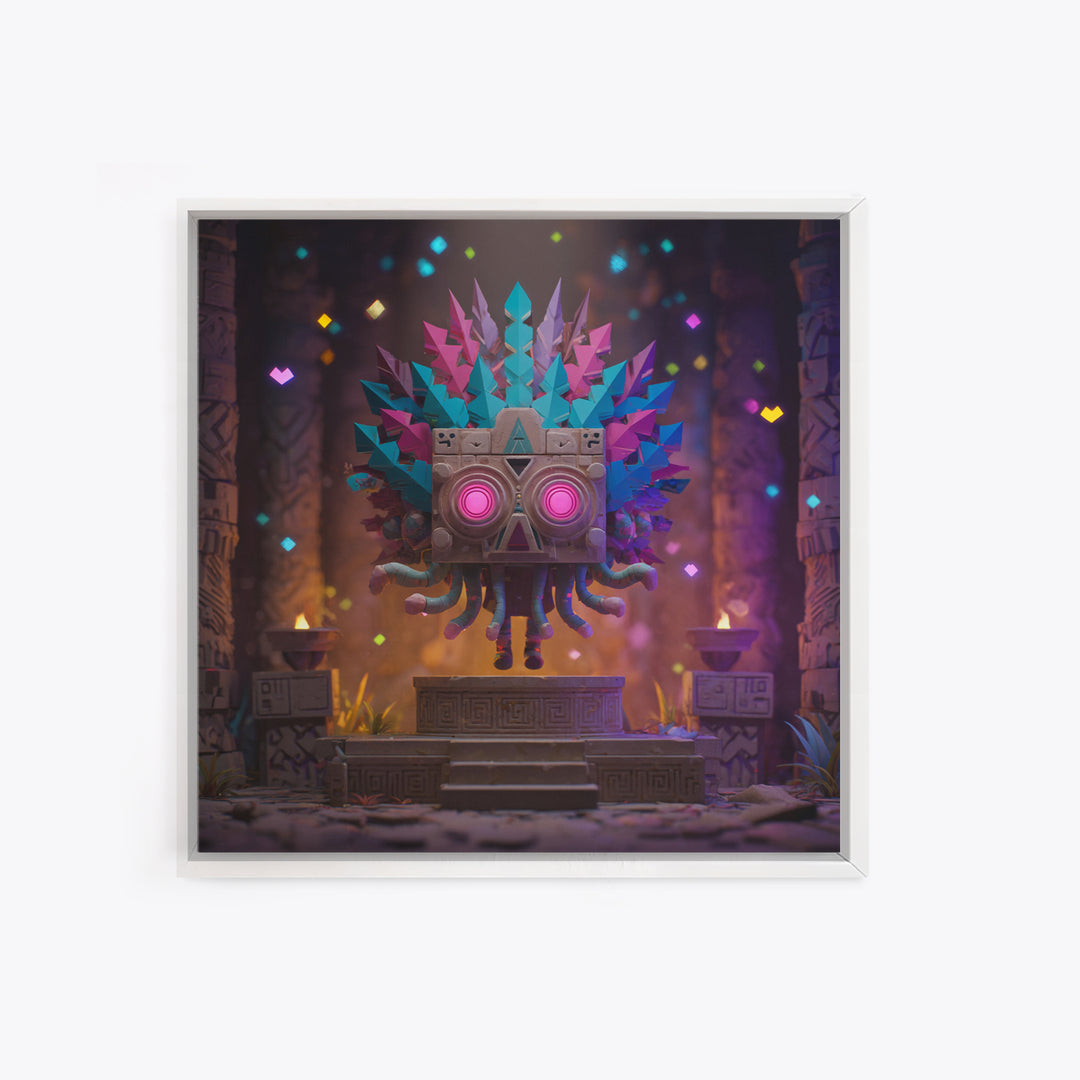 The Mask Of The Crawling God, Vaporwave Halloween Decor, Square Wall Art, Canvas Print, Retro Halloween Decor, Neon Wall Art