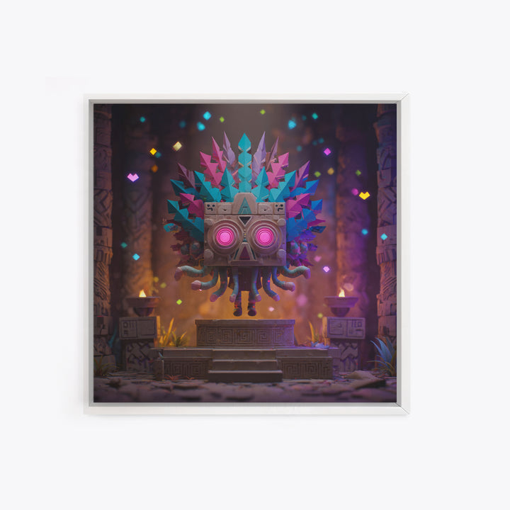 The Mask Of The Crawling God, Vaporwave Halloween Decor, Square Wall Art, Canvas Print, Retro Halloween Decor, Neon Wall Art