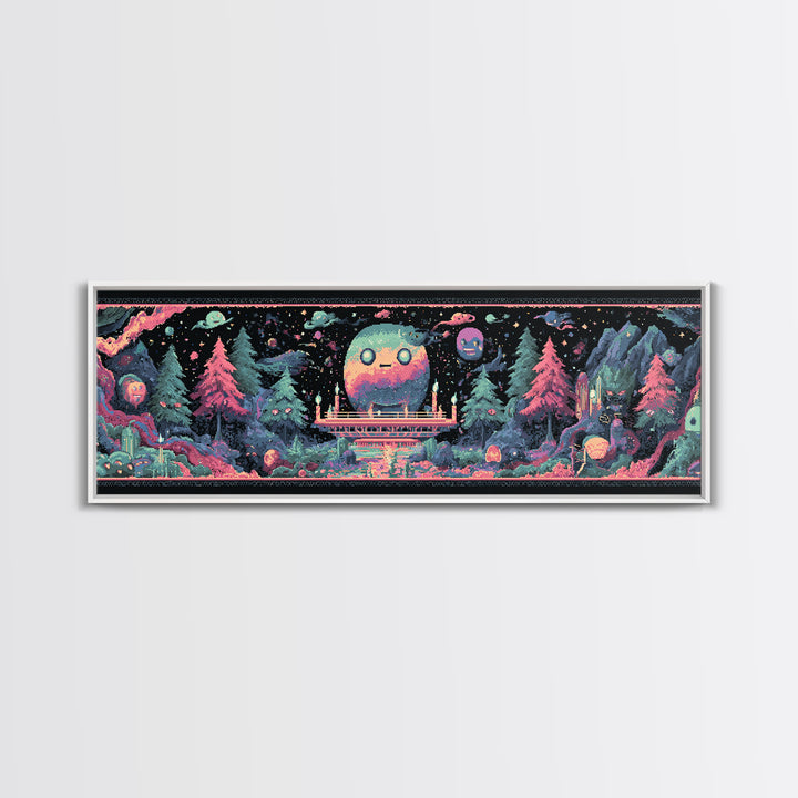 The Candelit Ark Of Forgotten Stars, Cosmic Synthwave Horror, Extra Wide Wall Art, Canvas Print, Retro Halloween Decor, Neon Wall Art