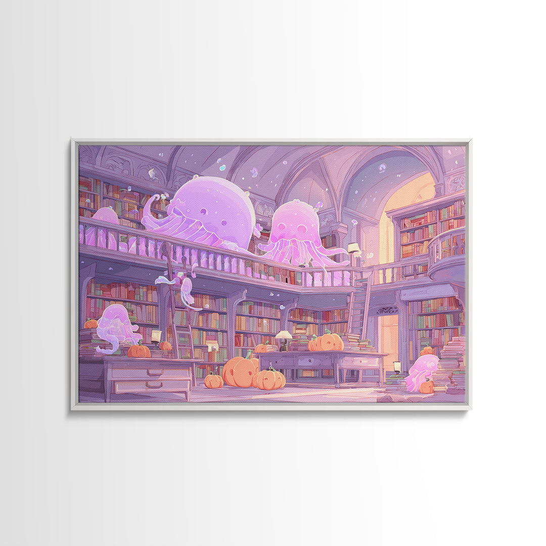 The Archivist Of Dreaming Bones, 80s Halloween Wall Art, Landscape Wall Art, Framed Canvas Print, Retro Halloween Decor, Neon Wall Art