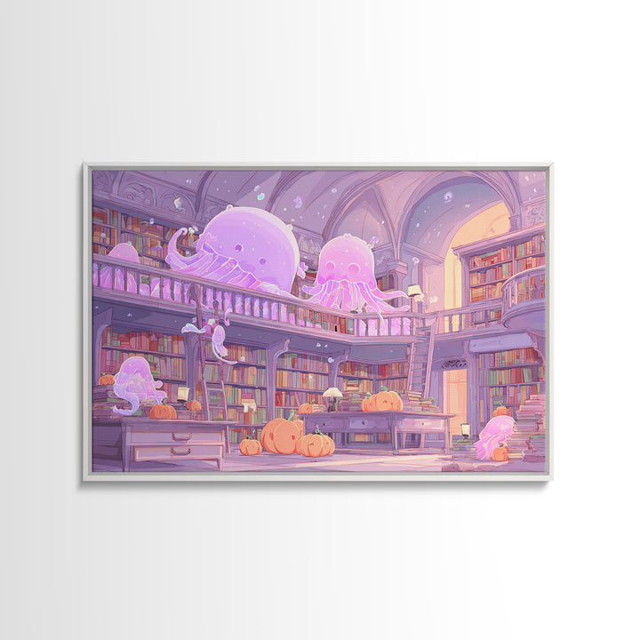 The Archivist Of Dreaming Bones, 80s Halloween Wall Art, Landscape Wall Art, Framed Canvas Print, Retro Halloween Decor, Neon Wall Art