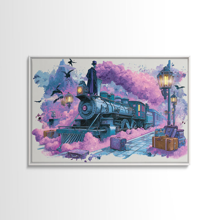 The Phantom Train To Kadath, Cute Spooky Neon Art, Landscape Wall Art, Canvas Print, Retro Halloween Decor, Neon Wall Art, Horror Wall Art